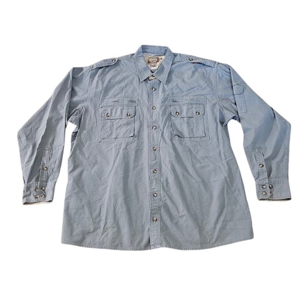 Cabela's Safari Canvas Shirt Men XL Tall Blue Button Up Long Sleeve Pockets
